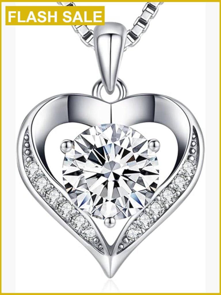 3 Carat Moissanite Heart Necklace Sterling Silver Engraved I Love You